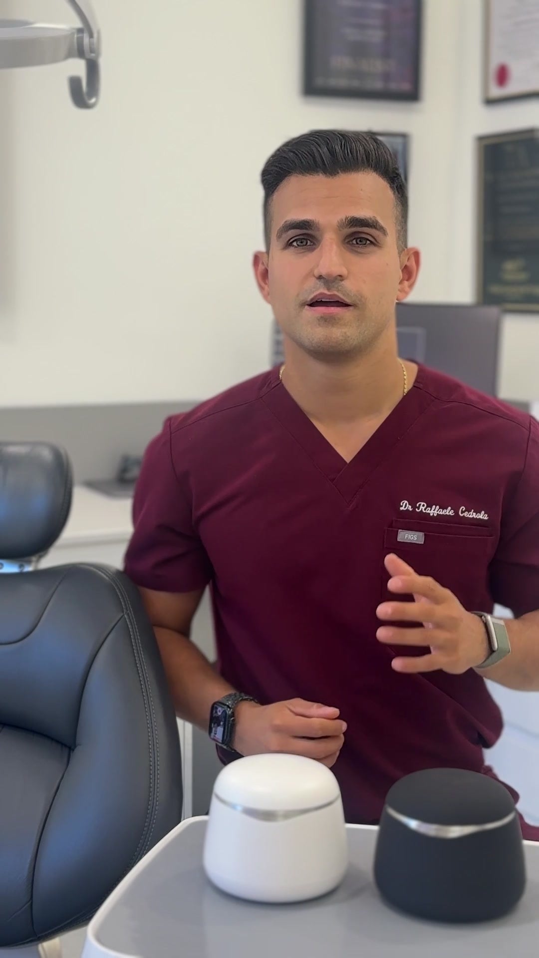 Dr Raffaele Cedrola speaking in their dental practice